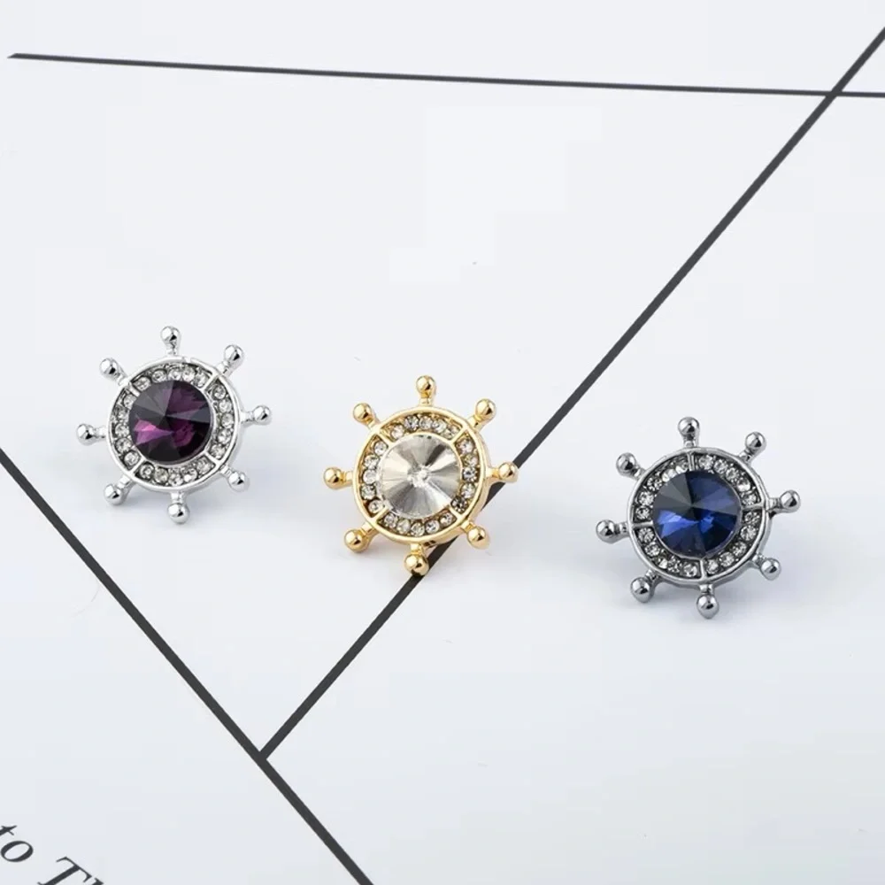 Crystal Ship Wheel Lapel Pin - Men's Accessory